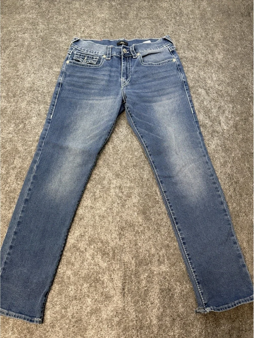 True Religion Geno Relaxed Slim Mens Jeans Sz 33x30 Blue Stretch Straight Denim